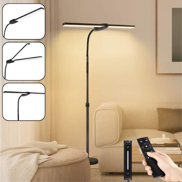73.5 in. Black Standard LED Floor Lamp with Dual Head, Adjustable Height, Color Temperatures for Living Room