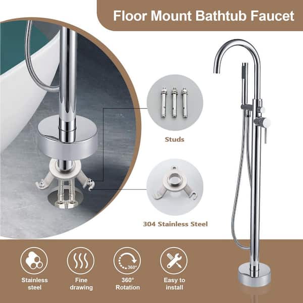 Single Handle Freestanding Tub Faucet with Handheld Shower in Gorgeous High Arch Chrome