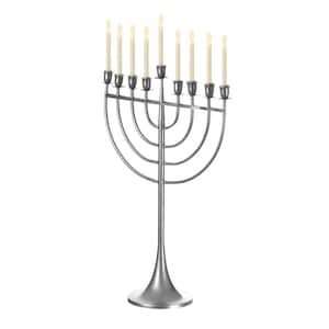 Modern Solid Metal Judaica Hanukkah Menorah 9 Branched Candelabra, Aluminum Medium