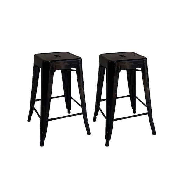 ACESSENTIALS 24.02 in. H Black Kypton Indoor/Outdoor Industrial Counter Stool (Set of 2)