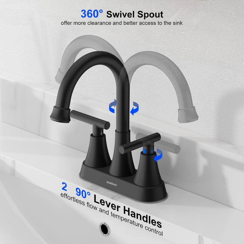 Matte Black Stainless Steel Double Handle High Arc Bathroom Faucet