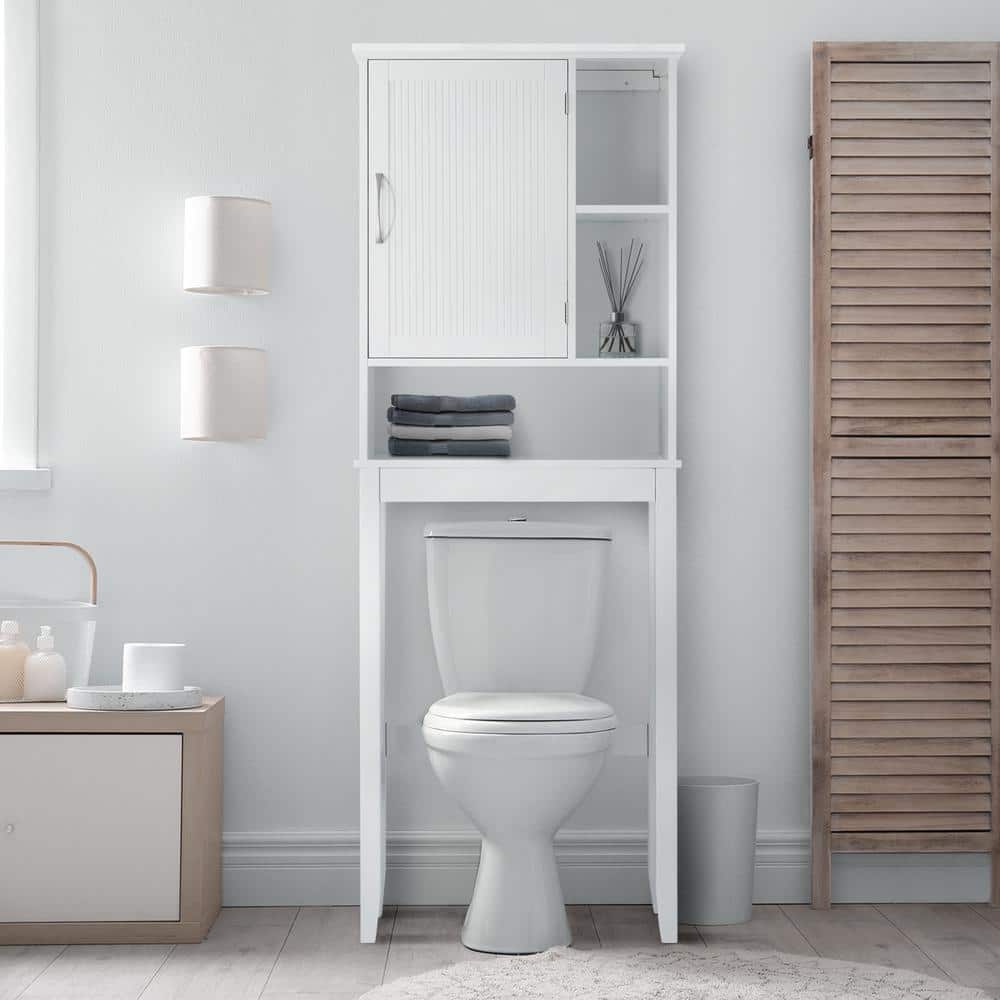 White Wooden Over-the-Toilet Cabinet with Adjustable Shelves
