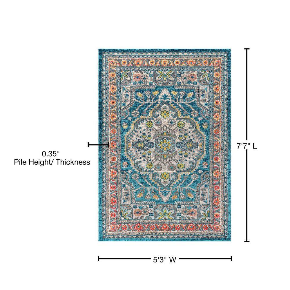 5'x8' Blue Synthetic Medallion Reversible Area Rug