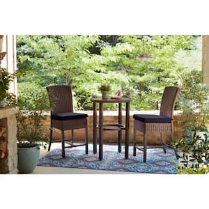 Harper Creek 3-Piece Brown Steel Outdoor Patio Bar Height Dining Set with CushionGuard Midnight Navy Blue Cushions