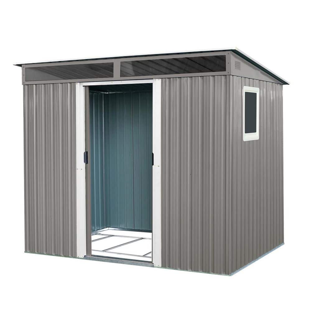 8 ft. W x 6 ft. D Outdoor Gray Metal Storage Shed with Window,Transparent plate and Lockable Sliding Door (48 sq. ft.) price history on PriceWatchPro