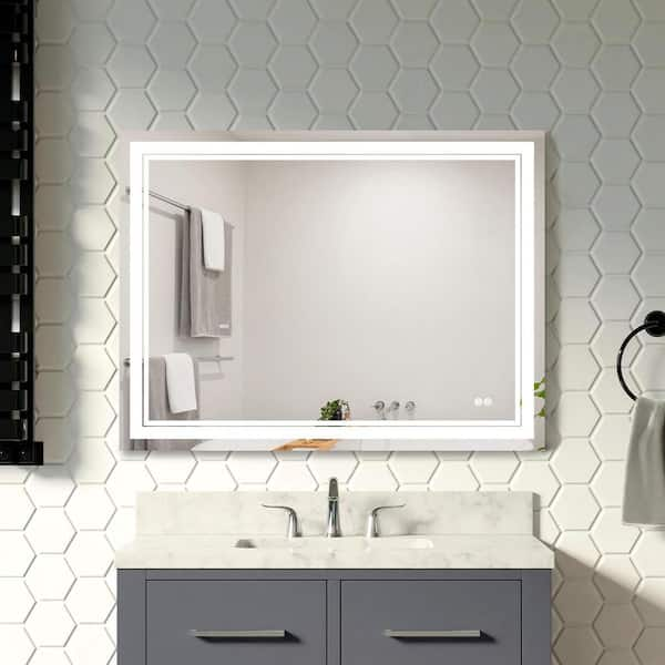 CASAINC Frameless LED bathroom mirror 36-in x 48-in Dimmable Lighted Silver  Fog Free Frameless Bathroom Vanity Mirror in the Bathroom Mirrors  department at