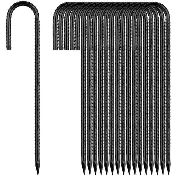 NVNOO 0.32 in. x 1 ft. Rebar Stakes J Hook Ground Stakes for Outdoor Lawn, Black (32-Pack)