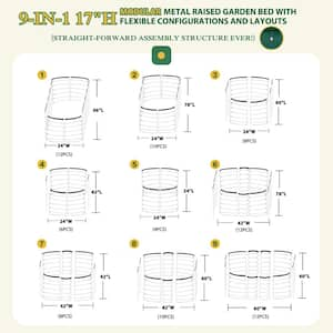 8 ft. x 2 ft. x 1.4 ft. Galvanized Steel Raised Garden Bed 9-in-1 Planter Box Outdoor, Green