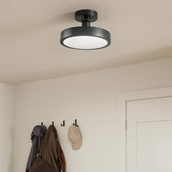 KICHLER Riu 14.25 in. 1-Light Black Hallway Modern Integrated LED Semi-Flush Mount Ceiling Light
