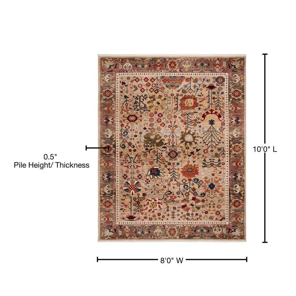 Beige and Taupe Floral Synthetic 8' x 10' Area Rug