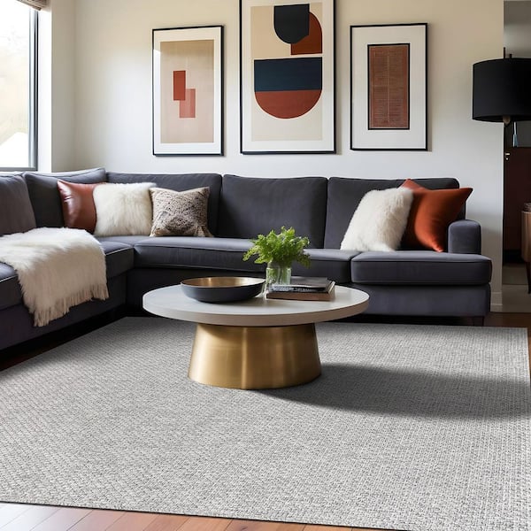 Terra Fiber Easy Jute Grey 8 ft. x 10 ft. Solid Indoor Outdoor Area Rug