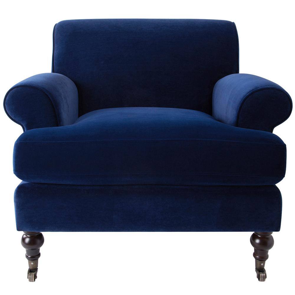 Navy Blue Velvet Wood Handcrafted Accent Chair, 37"x32.5"x38"