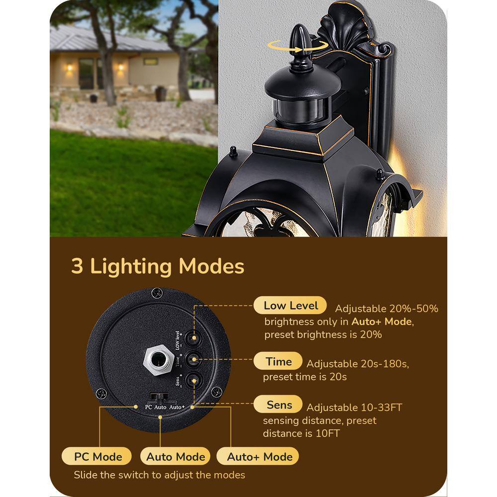 20.2" Black Aluminum Outdoor Lantern Sconce with Frosted Glass