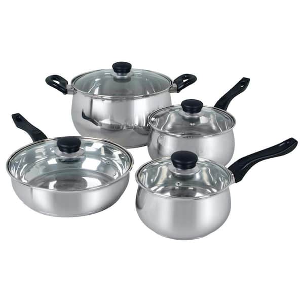 Oster Rametto 8-Piece Stainless Steel Kitchen Cookware Set with Glass Lids
