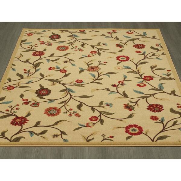 Non-Slip Area Rug Ottomanson Ottohome Collection Garden Design Modern Skid Rubber Backing 20 X 59, Sage Green Floral 8 Sq Ft