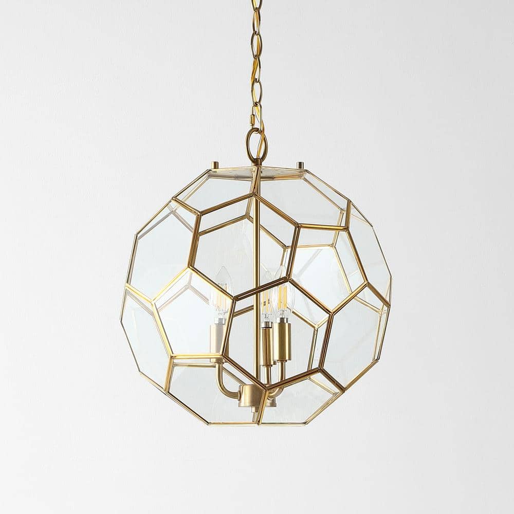 Bee 13.5" 3-Light Brass Gold and Clear Glass Pendant