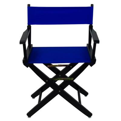 18 in. Extra-Wide Black Wood Frame/Royal Blue Canvas Seat Folding Directors Chair