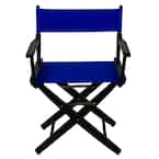 18 in. Seat Height Extra-Wide Black Frame/Royal Blue Canvas New, Solid Wood Folding Chair, Set of 1