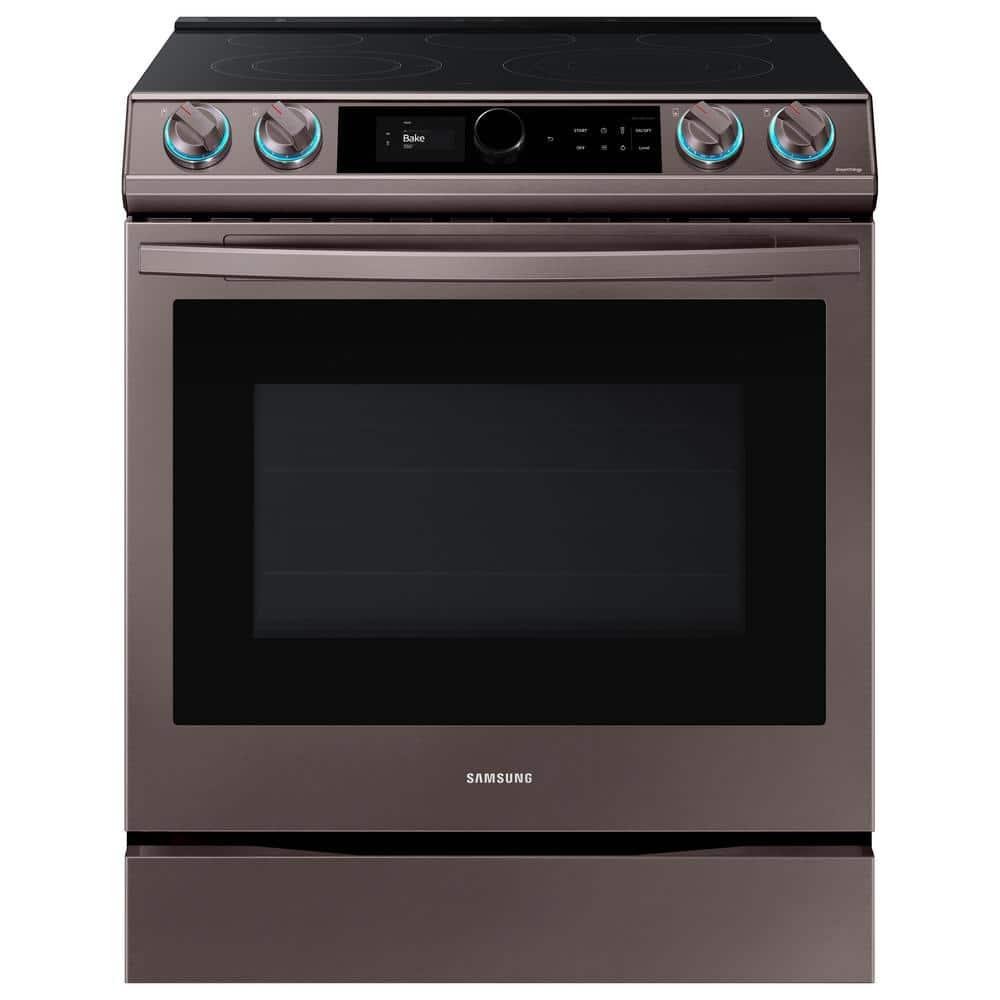 Samsung 6 3 Cu Ft Slide In Electric Range With Air Fry Convection Oven In Fingerprint Resistant Tuscan Stainless Steel Ne63t8711st The Home Depot