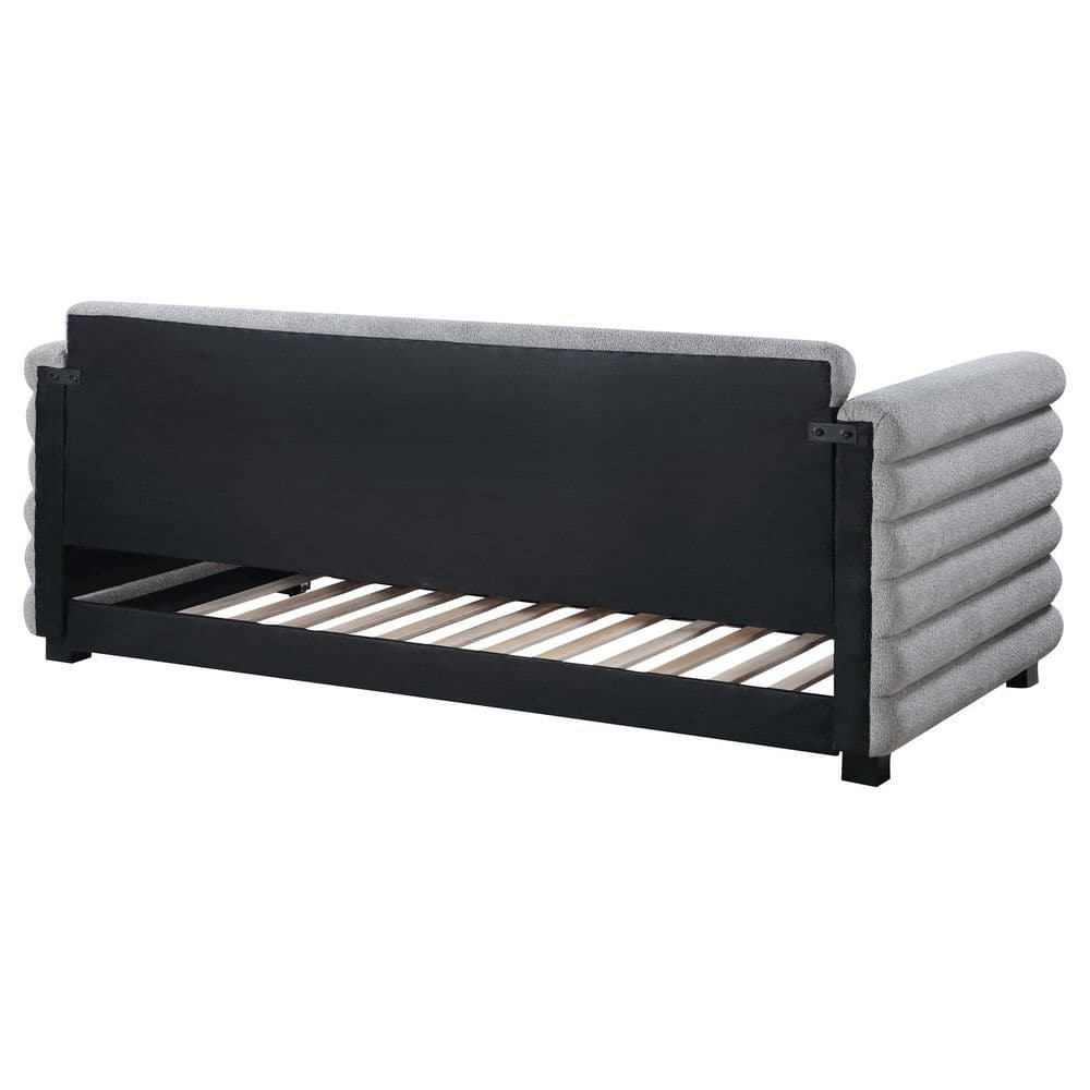 Gray Boucle Upholstered Twin Daybed with Trundle