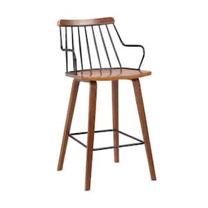 33 in. Brown and Black Low Back Metal Bar Stool with Rush Seat