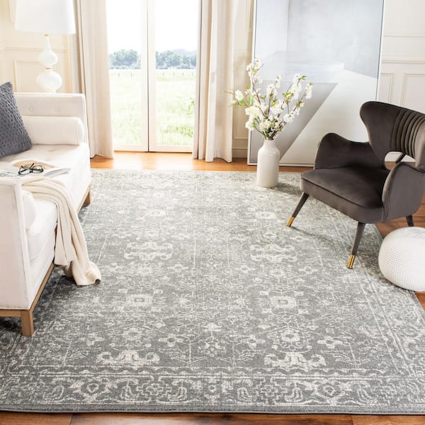 Evoke Grey/Ivory 8 ft. x 10 ft. Distressed Floral Speckles Area Rug