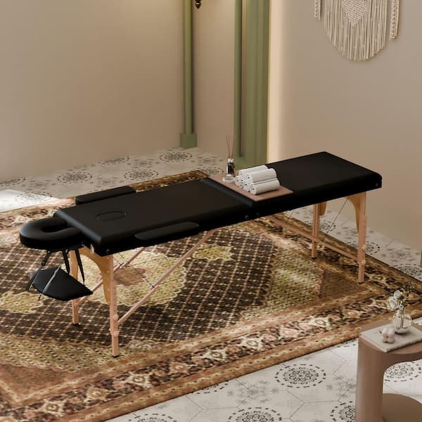 84.2 in. Black Massage Table with Adjustable Backrest, Foldable Design, Face Cradle and Arm Shelf