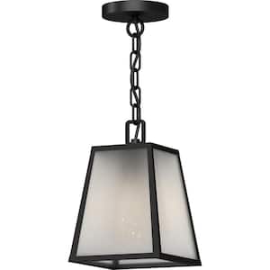 10 in. 1-Light Black Dimmable Outdoor Lantern Pendant Light with Frosted Glass