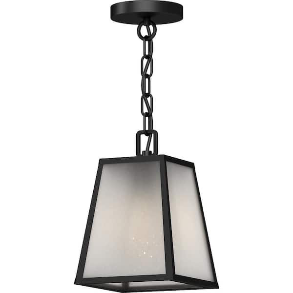 Volume Lighting 10 in. 1-Light Black Dimmable Outdoor Lantern Pendant Light with Frosted Glass