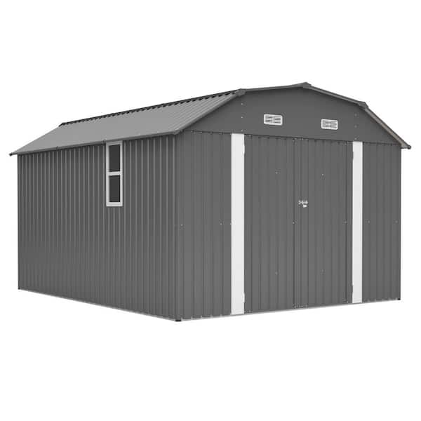 10 ft. W x 12 ft. D Gray Metal Outdoor Storage Shed, Heavy Duty Tool Shed with Floor Frame Kit (120 sq. ft. )