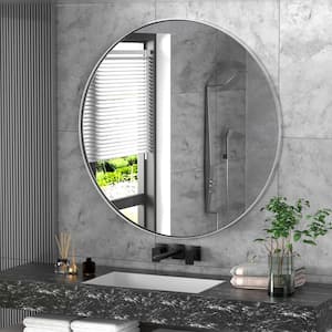 24 in. W x 24 in. H Medium Round Stainless Steel wall Mirror Bathroom Mirror Vanity Decorative Mirror in Brushed Silver