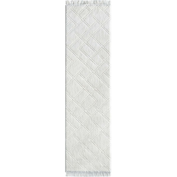 Marina Firth Modern Solid Shag, Ivory 2 ft. 7 in. x 9 ft. 10 in. Runner, Area Rug