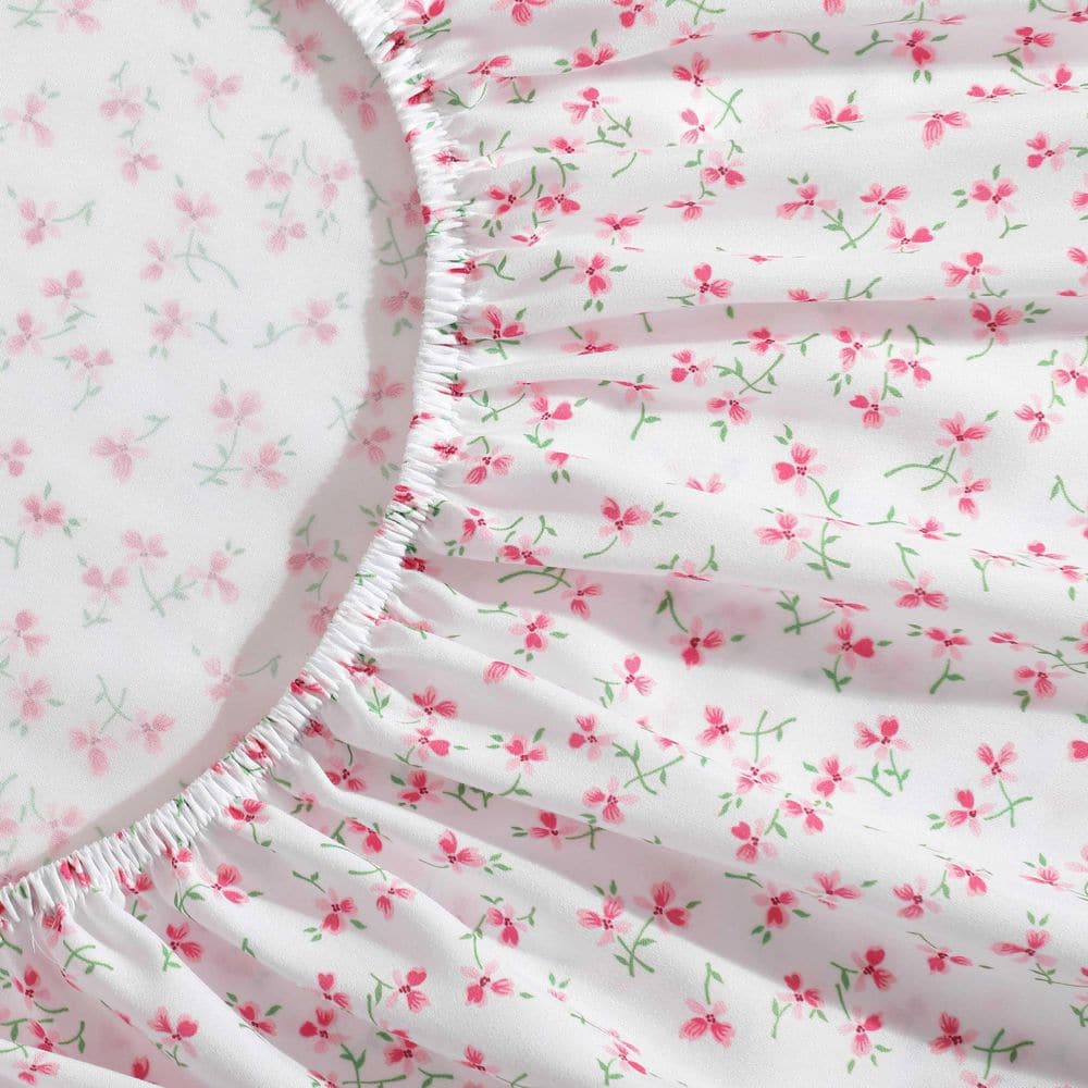 Pink Floral Microfiber Queen Sheet Set with Elasticized Fitted Sheet