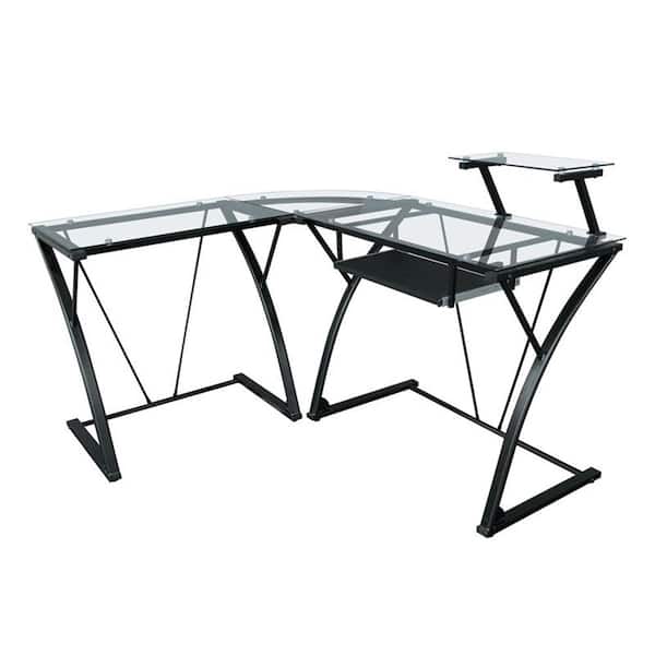 proHT 28 in. L-Shaped Black/Clear 1 Drawer Computer Desk with Keyboard Tray