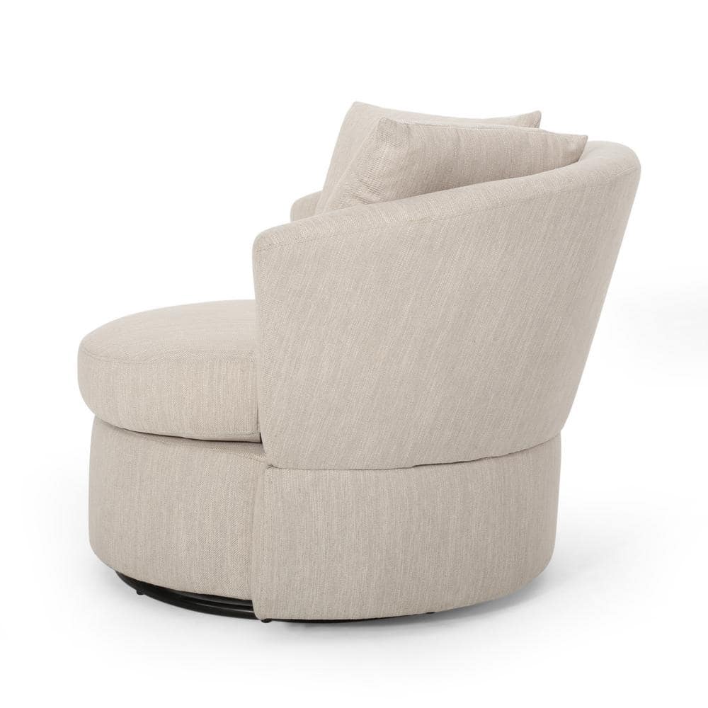 Beige Swivel Barrel Club Chair with Metal Base
