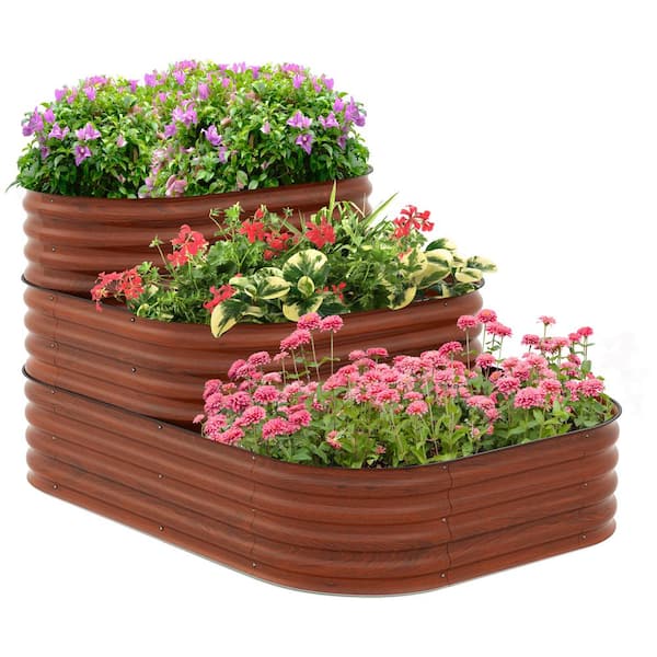 Unbranded 3-Tier Galvanized Steel Raised Garden Bed with Rubber Strip Edging, Open Bottom Design for Backyard and Patio Gardening