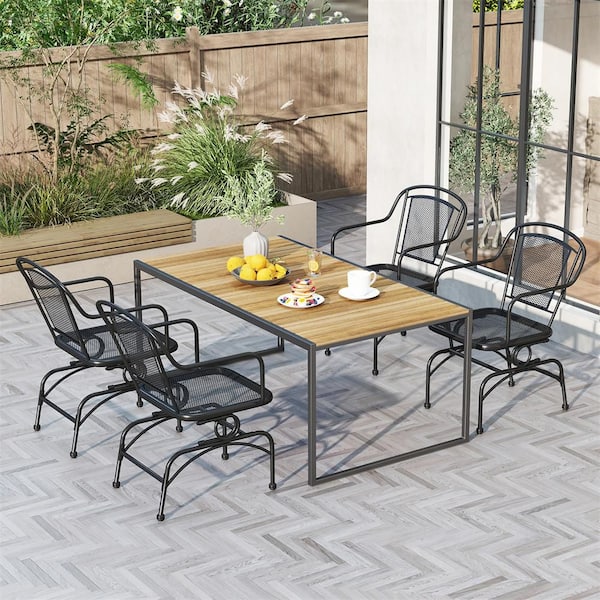 Patio Rocking Chairs Set of 4 Cozy Rockers with Metal Mesh Backrest and Seat