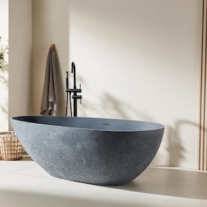 67 in. x 33.4 in. Freestanding Stone Resin Solid Surface Soaking Bathtub in Cement Grey and Outer Dot