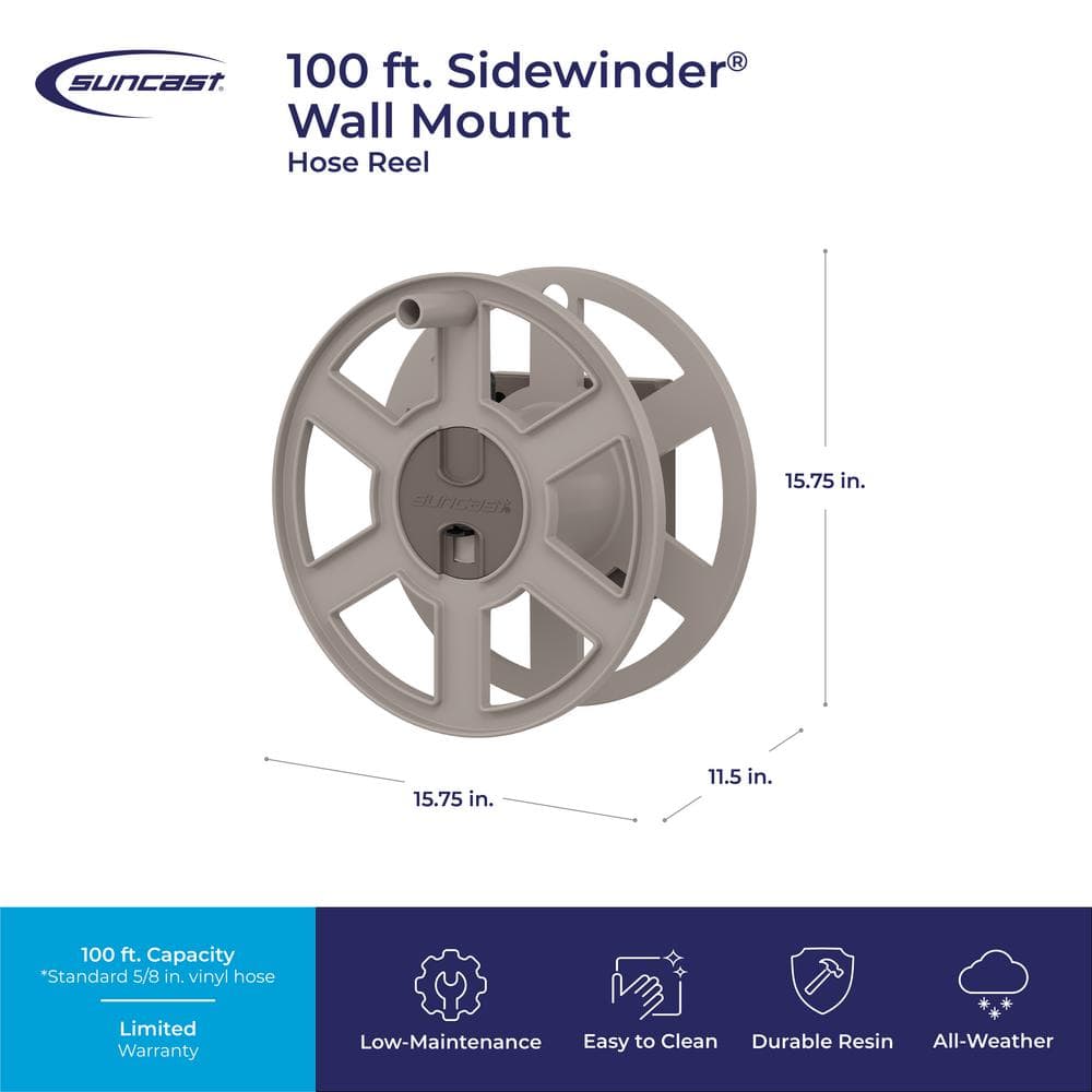 Taupe Resin Wall-Mounted Hose Reel with 100 ft Capacity