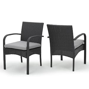 Cordoba Grey Water Resistant Faux Rattan Outdoor Dining Chair with Grey Cushion (2-Pack)