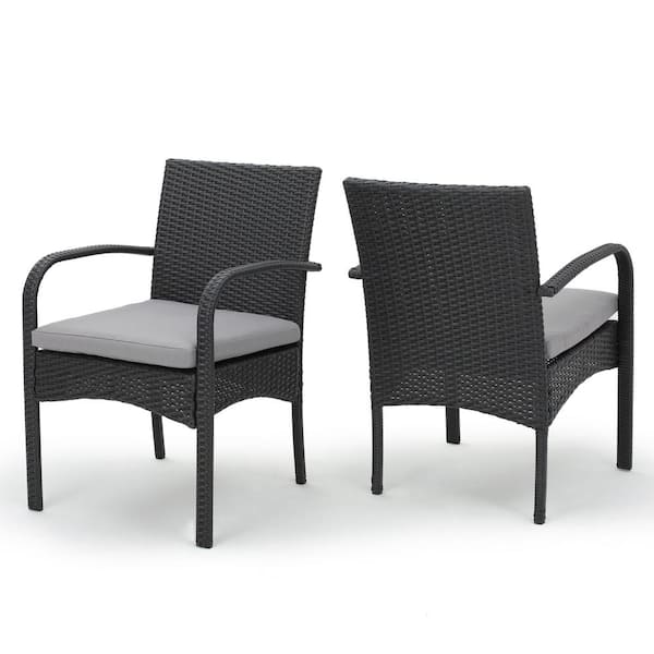 Cordoba Grey Water Resistant Faux Rattan Outdoor Patio Dining Chair with Grey Cushion (2-Pack)