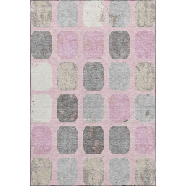 Mayfield Premium Machine Washable Abstract AMF2182 Pink 10 ft. x 14 ft. Area Rug