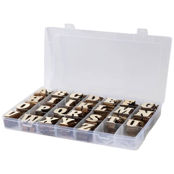 520-Piece 1.3 in. Wooden Letter Number Symbol Storage Tray Set A to Z Bulk Spelling Education Crafts
