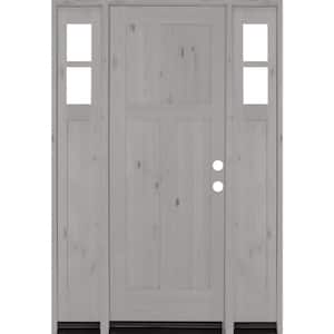 60 in. x 96 in. Knotty Alder 3 Panel Left-Hand/Inswing Clear Glass Grey Stain Wood Prehung Front Door with Sidelites