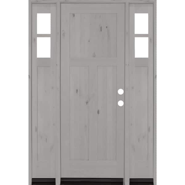 Krosswood Doors 60 in. x 96 in. Knotty Alder 3 Panel Left-Hand/Inswing Clear Glass Grey Stain Wood Prehung Front Door with Sidelites