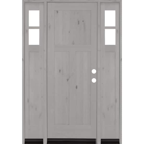 Krosswood Doors 70 in. x 96 in. Knotty Alder 3 Panel Left-Hand/Inswing Clear Glass Grey Stain Wood Prehung Front Door with Sidelites