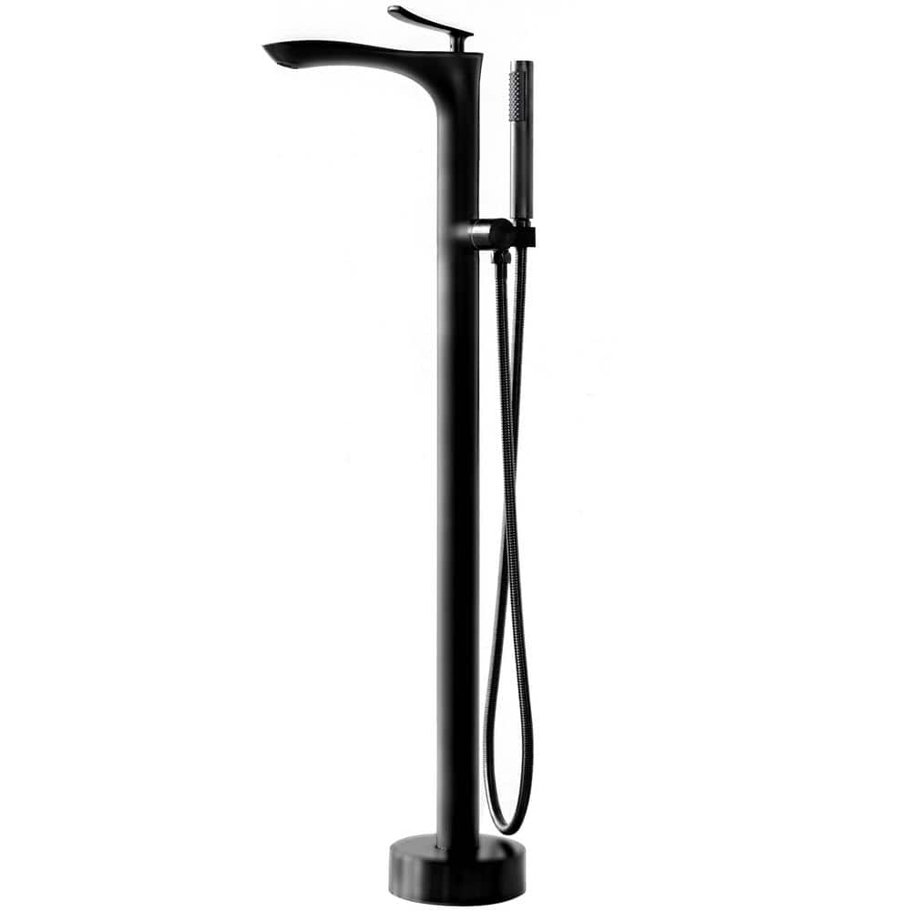 Matte Black Freestanding Tub Filler Faucet with Handheld Shower