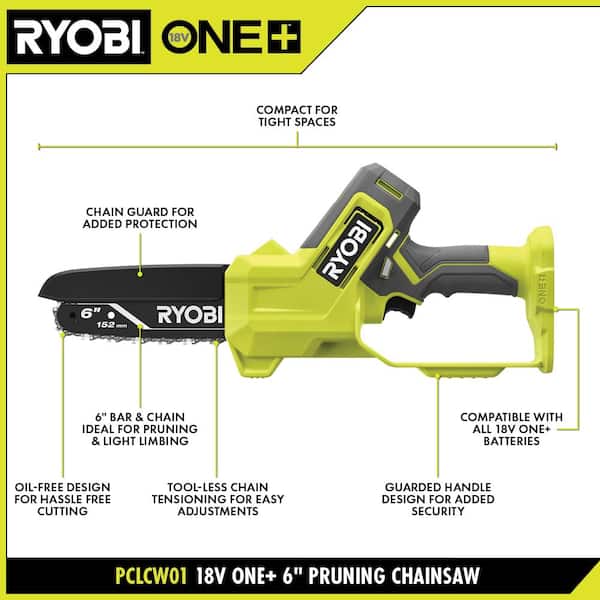 RYOBI - ONE+ 18V 6 in. Cordless Battery Compact Pruning Mini Chainsaw with 2.0 Ah Battery and Charger