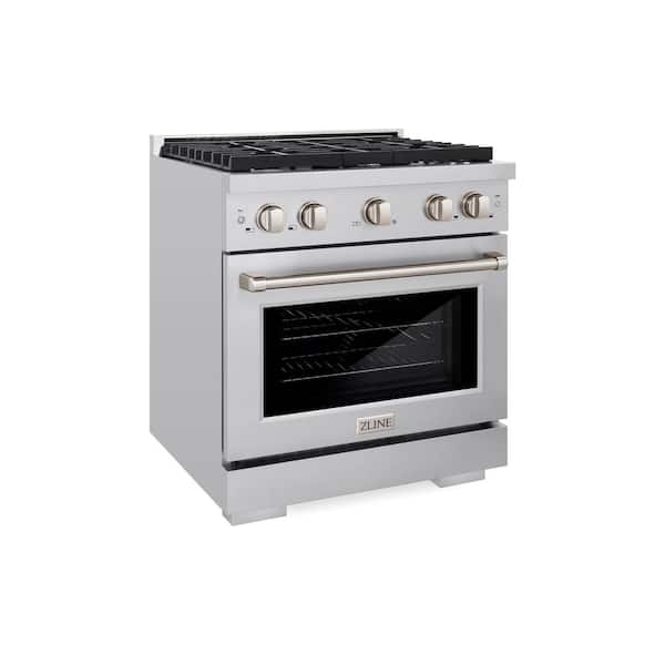 30 in. 4 Burner Freestanding Gas Range with Convection Gas Oven and Brass Burners in Stainless Steel