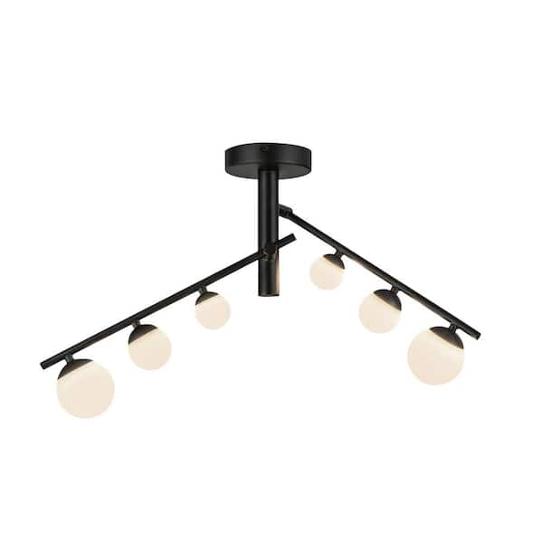 KUZCO Juniper 2 Head 1 Light 22-Watt Black/Opal Glass Integrated LED Semi-Flush Mount